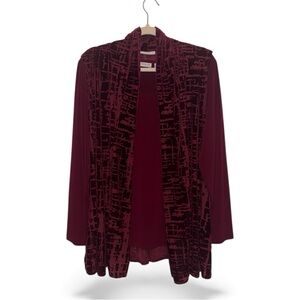 SUSAN GRAVER Liquid Knit Top Vneck Velvet Burnout Vest Set Womens Large Burgundy
